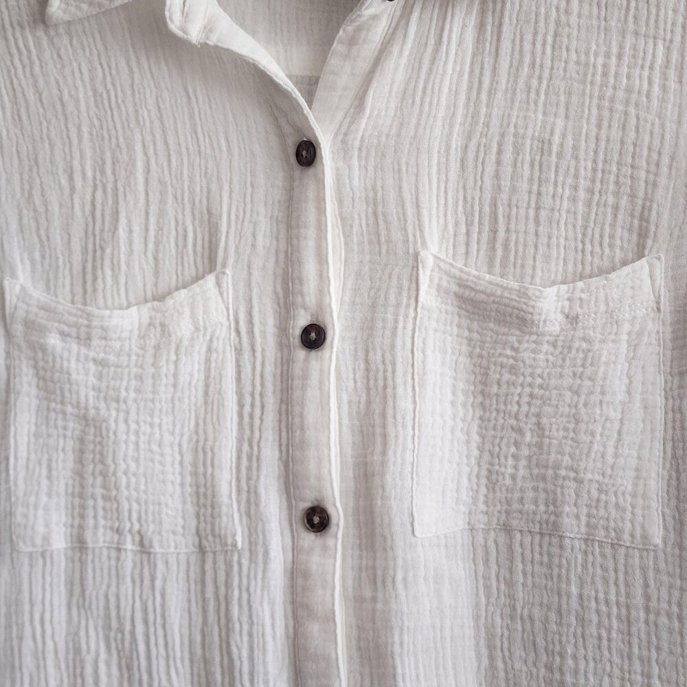 Marine Layer Shirt Womens XS White Double Gauze Cotton Button Front Top Pockets - Picture 2 of 11